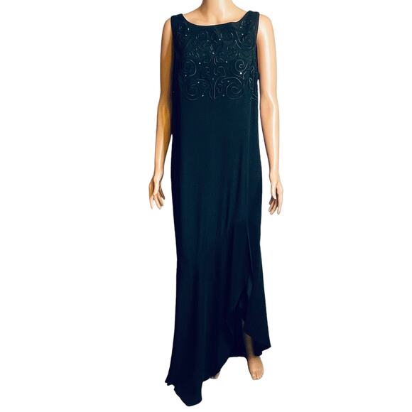 Jessica McClintock Vtg Black Evening Embroidered Formal Maxi Gown Dress 16 - Picture 2 of 13